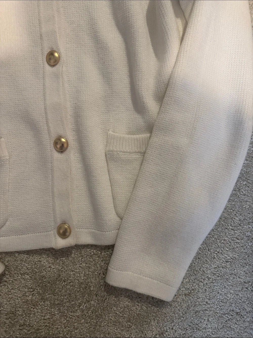 Quince Women's Cream Round-Neck Knit Cardigan with Gold Buttons - Picture 5 of 7